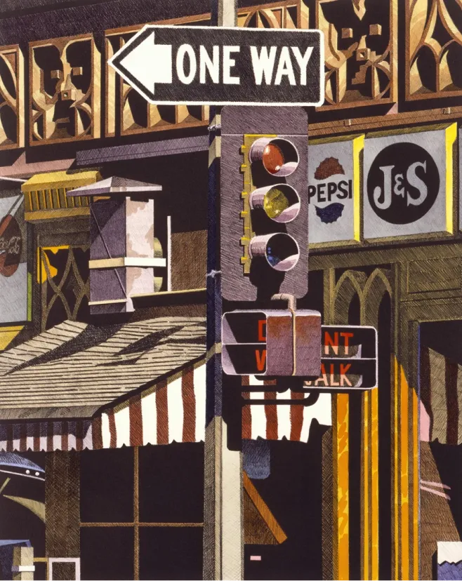 vue photoréaliste d'une rue de New York par Robert Cottingham